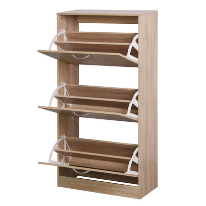 3 Layers Entryway Free Standing Wooden Shoe Rack Storage Organizer