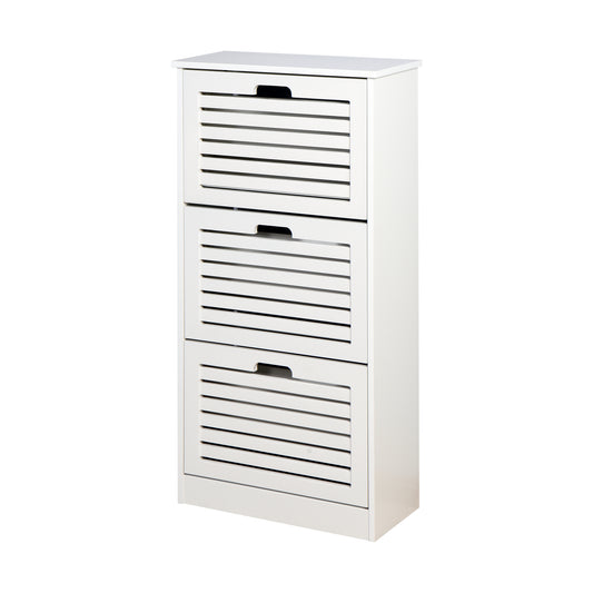 3 Tiers Wooden Entryway Storage Shoe Cabinet with 3 Flip Doors in White