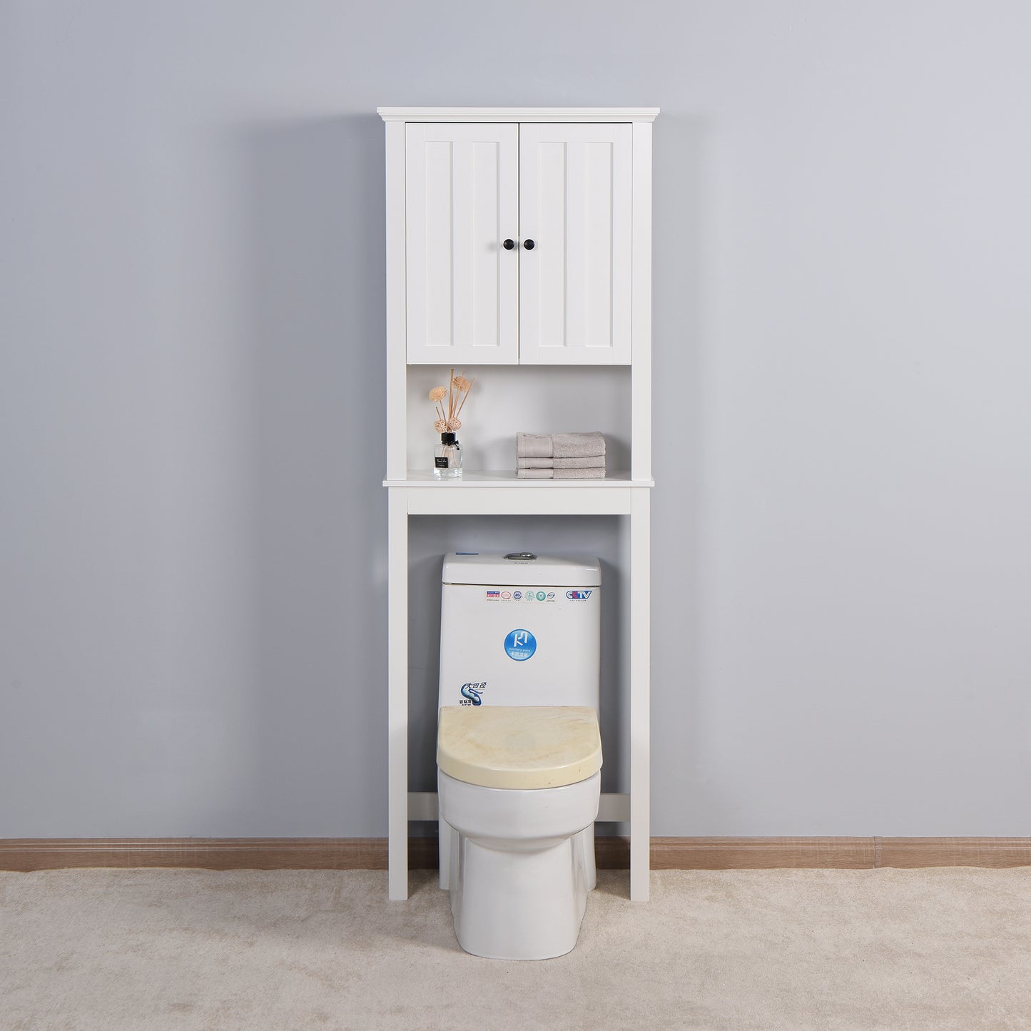 Wooden Over the Toilet Space Saver Storage with Adjustable Shelf in White