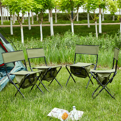 4 pcs Portable Outdoor Camping Fishing Picnic Chairs with Storage Bag- Green