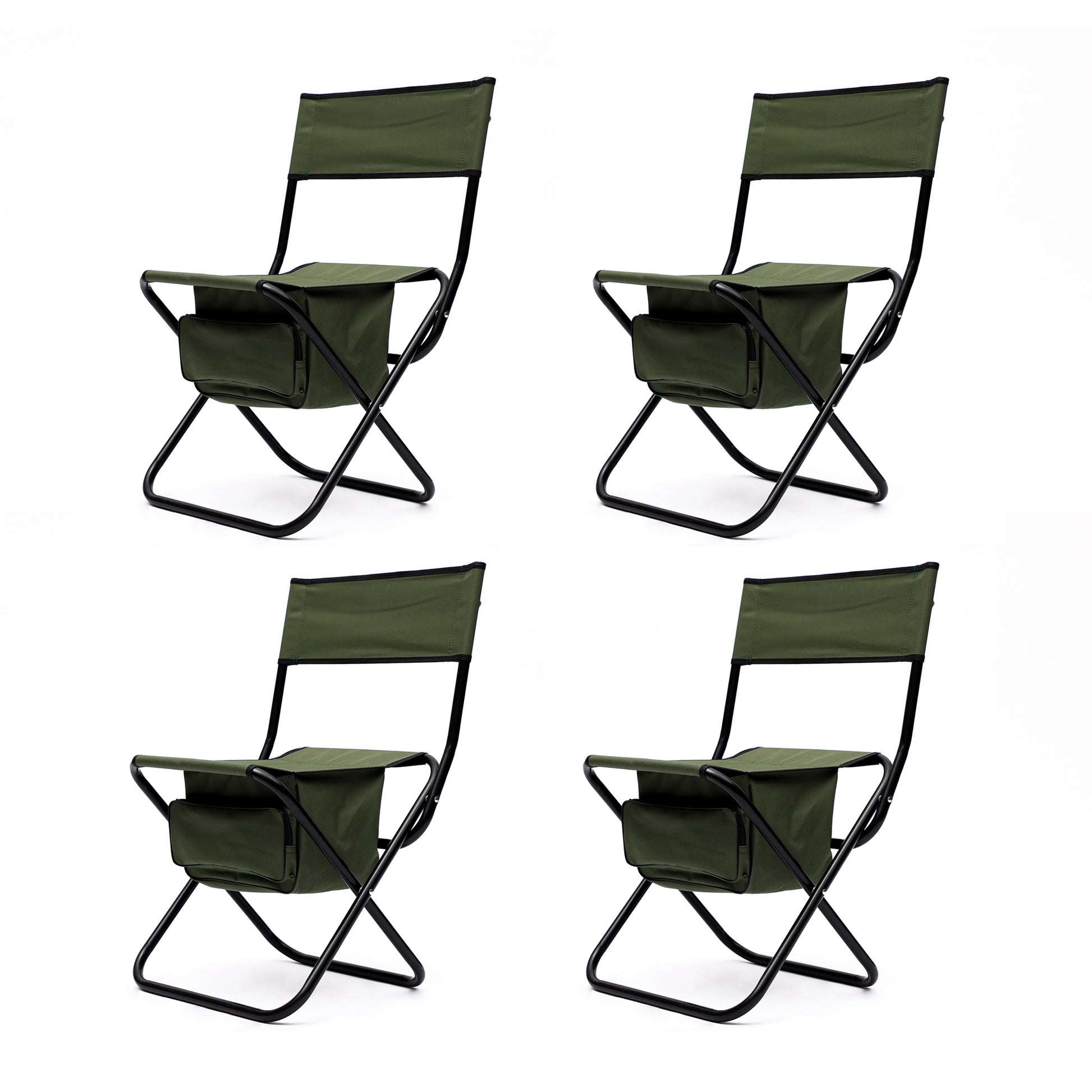 4 pcs Portable Outdoor Camping Fishing Picnic Chairs with Storage Bag- Green
