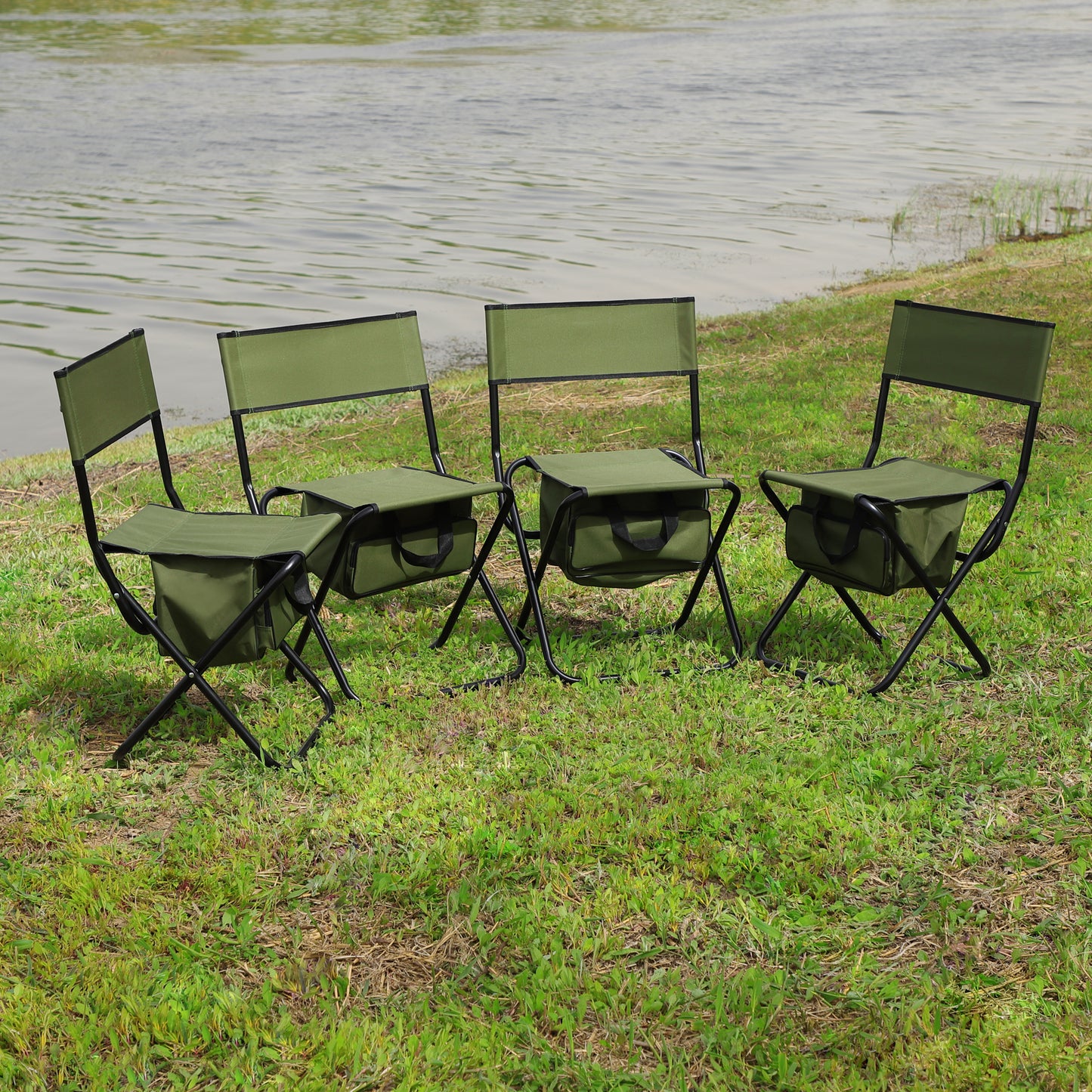 4 pcs Portable Outdoor Camping Fishing Picnic Chairs with Storage Bag- Green
