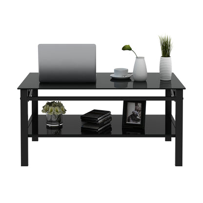 2 Layers Modern Designed Lifting Top Tempered Glass Coffee Table- Black