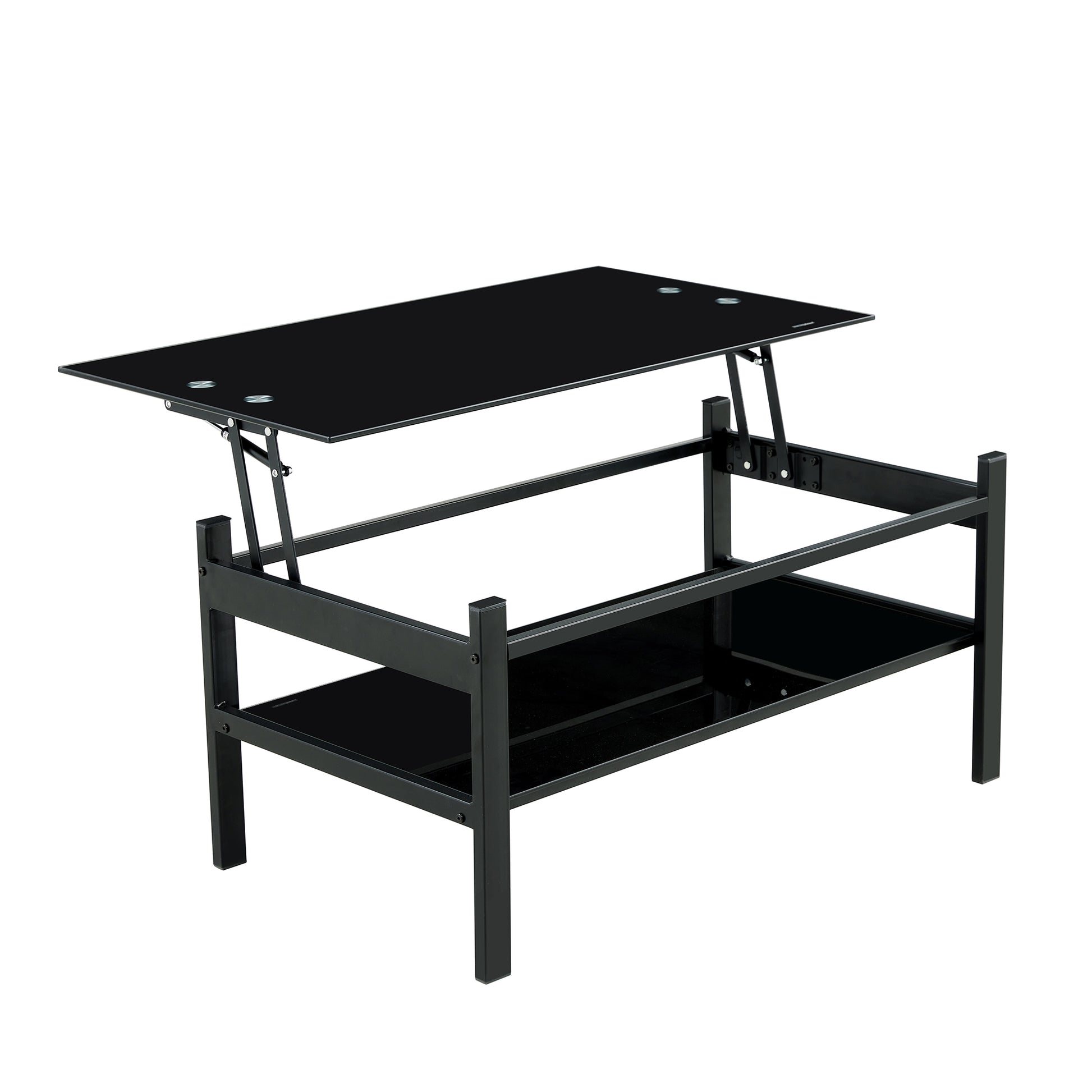 2 Layers Modern Designed Lifting Top Tempered Glass Coffee Table- Black
