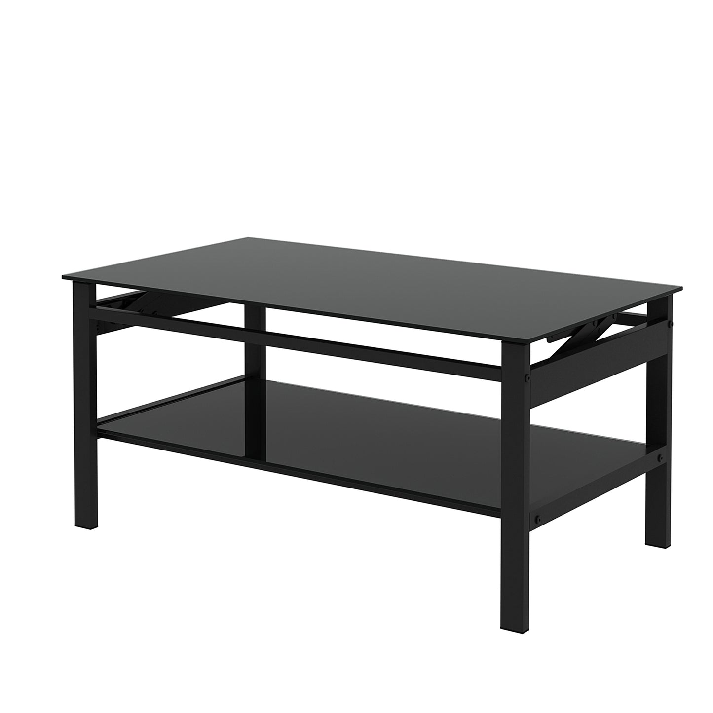 2 Layers Modern Designed Lifting Top Tempered Glass Coffee Table- Black