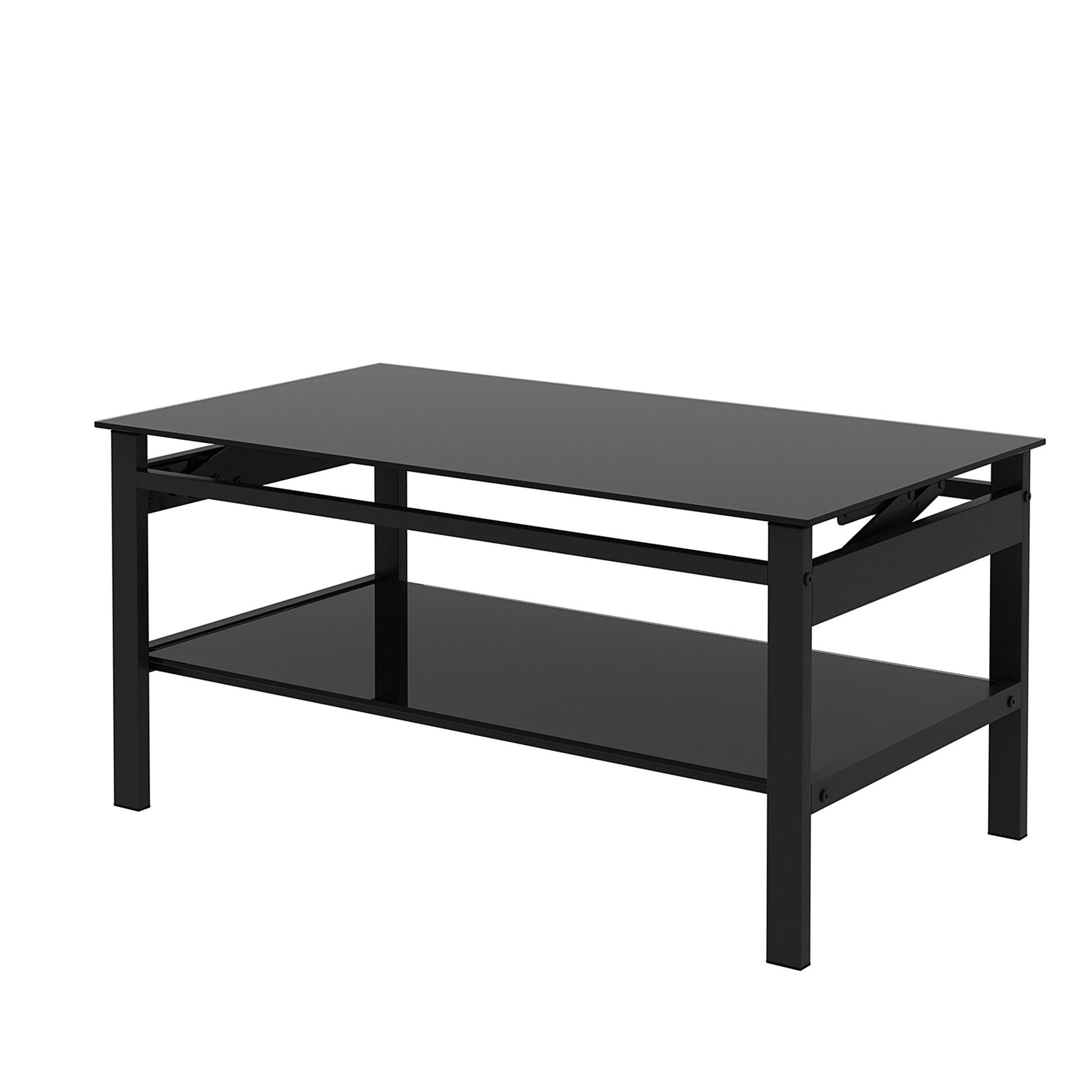 2 Layers Modern Designed Lifting Top Tempered Glass Coffee Table- Black