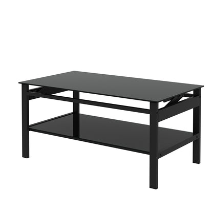 2 Layers Modern Designed Lifting Top Tempered Glass Coffee Table- Black