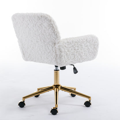 Modern Contemporary Height Adjustable Office Swivel Chair with Gold Legs- White