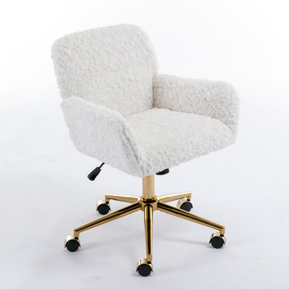 Modern Contemporary Height Adjustable Office Swivel Chair with Gold Legs- White