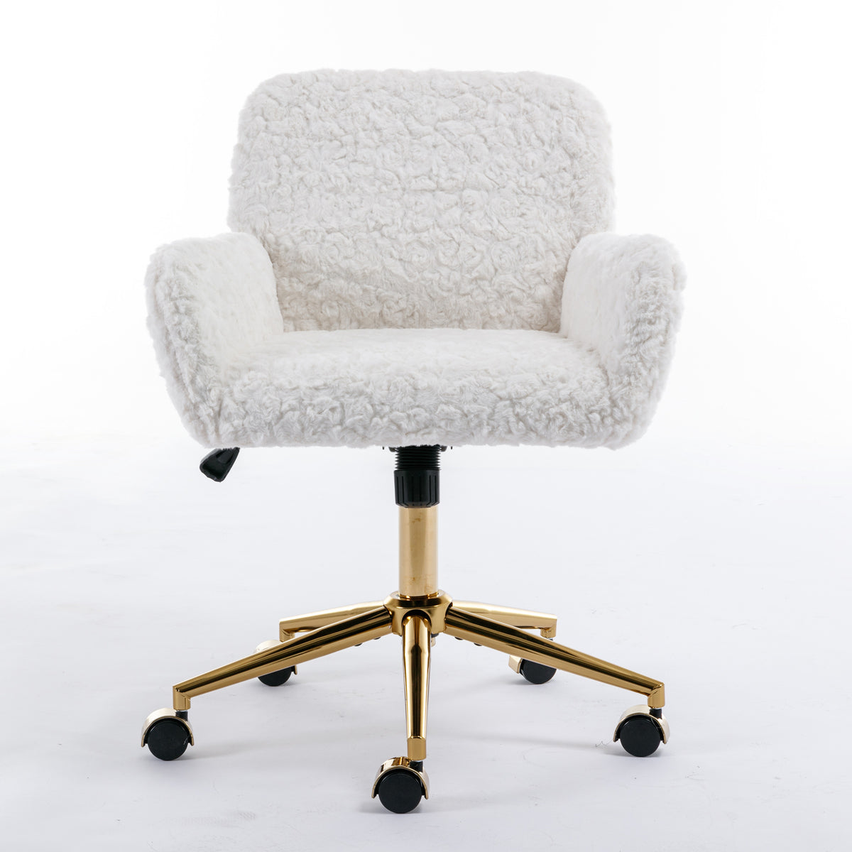 Modern Contemporary Height Adjustable Office Swivel Chair with Gold Legs- White