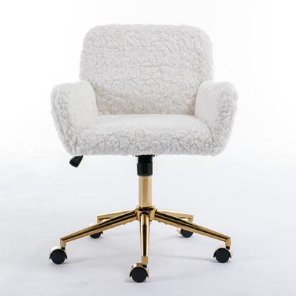 Modern Contemporary Height Adjustable Office Swivel Chair with Gold Legs- White