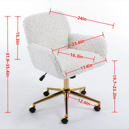 Modern Contemporary Height Adjustable Office Swivel Chair with Gold Legs- White