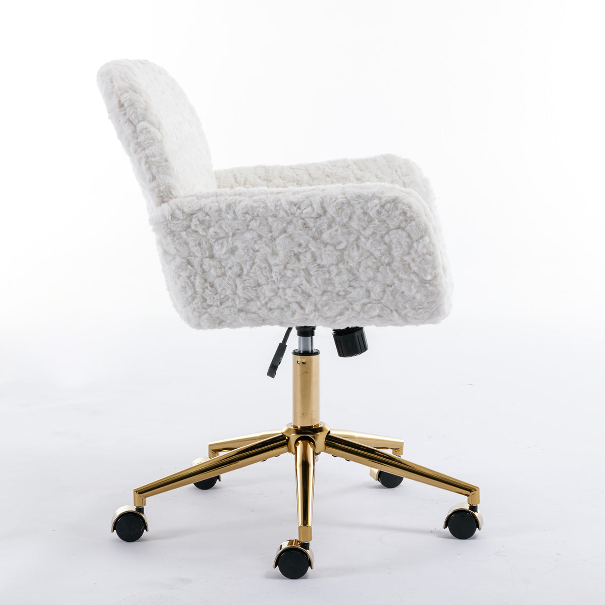 Modern Contemporary Height Adjustable Office Swivel Chair with Gold Legs- White