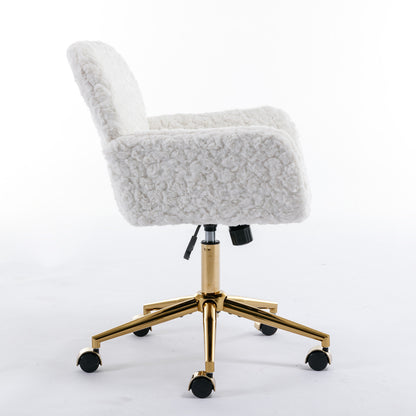 Modern Contemporary Height Adjustable Office Swivel Chair with Gold Legs- White