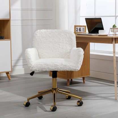 Modern Contemporary Height Adjustable Office Swivel Chair with Gold Legs- White