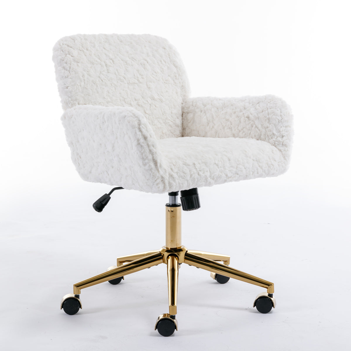 Modern Contemporary Height Adjustable Office Swivel Chair with Gold Legs- White