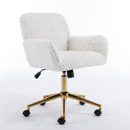 Modern Contemporary Height Adjustable Office Swivel Chair with Gold Legs- White