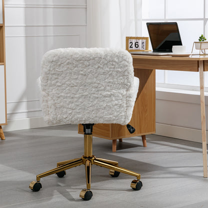 Modern Contemporary Height Adjustable Office Swivel Chair with Gold Legs- White