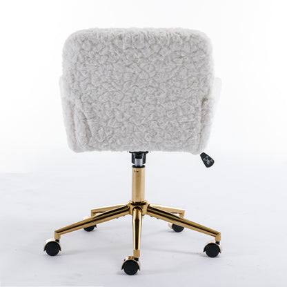 Modern Contemporary Height Adjustable Office Swivel Chair with Gold Legs- White
