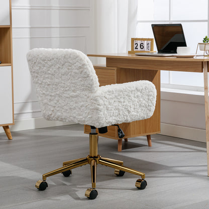 Modern Contemporary Height Adjustable Office Swivel Chair with Gold Legs- White