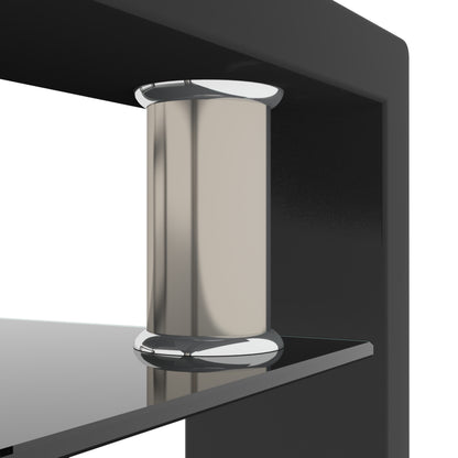 Rectangular Double Layer Tempered Glass Coffee Table with Metal Legs- Black Glass+Black