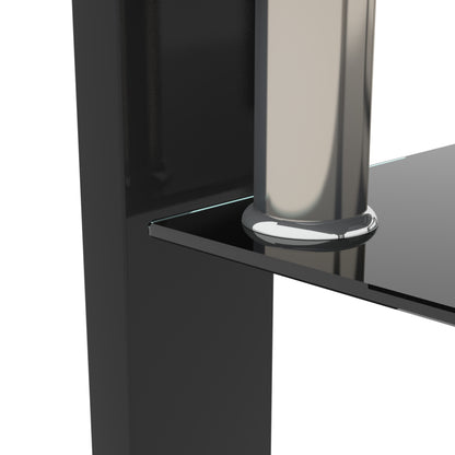 Rectangular Double Layer Tempered Glass Coffee Table with Metal Legs- Black Glass+Black