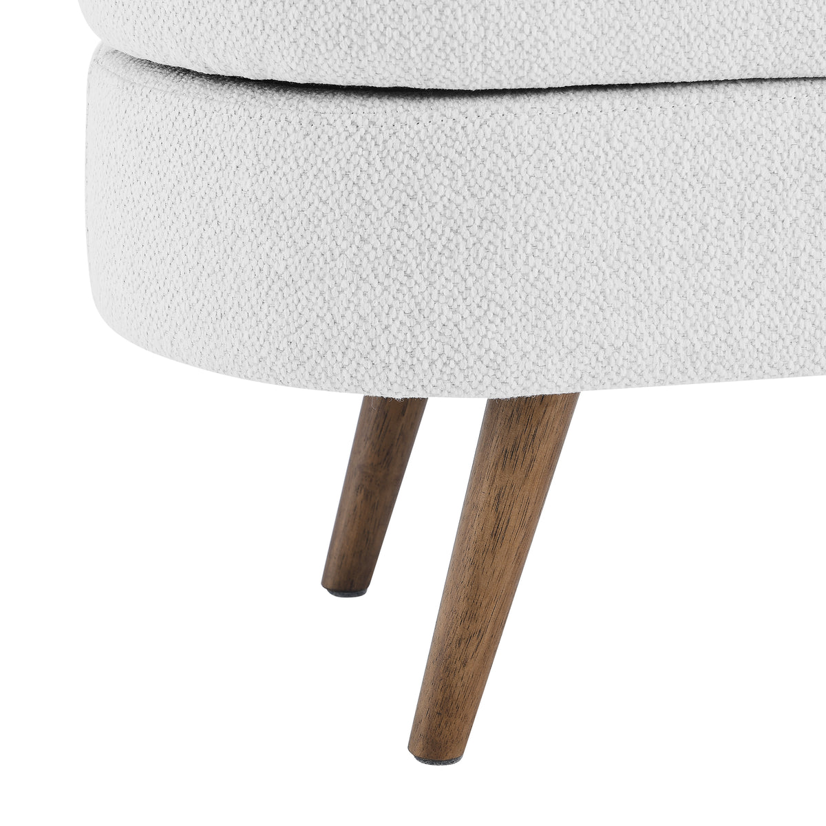 Oval Shaped Ottoman Linen Storage Bench with Wooden Legs- White