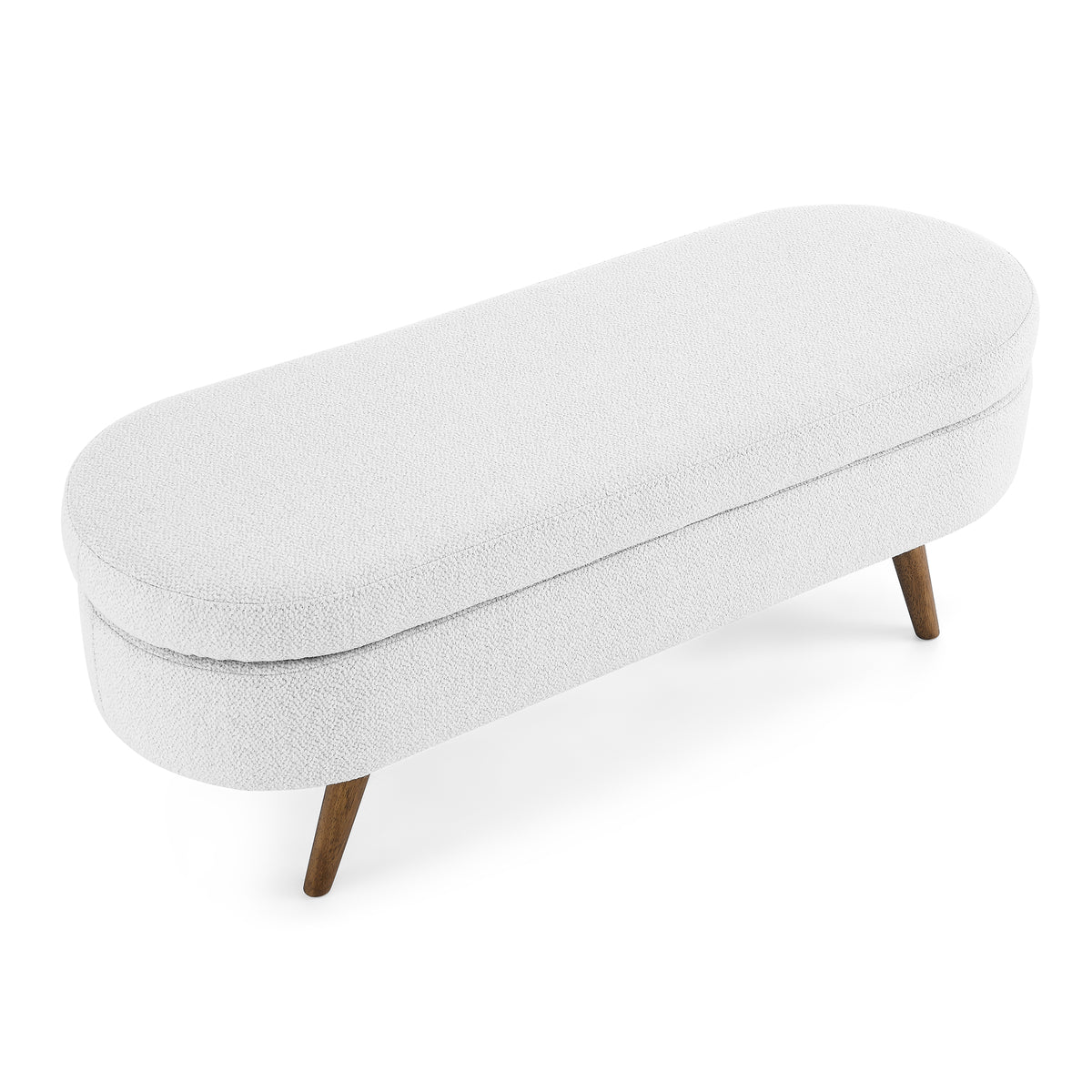 Oval Shaped Ottoman Linen Storage Bench with Wooden Legs- White