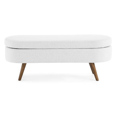 Oval Shaped Ottoman Linen Storage Bench with Wooden Legs- White