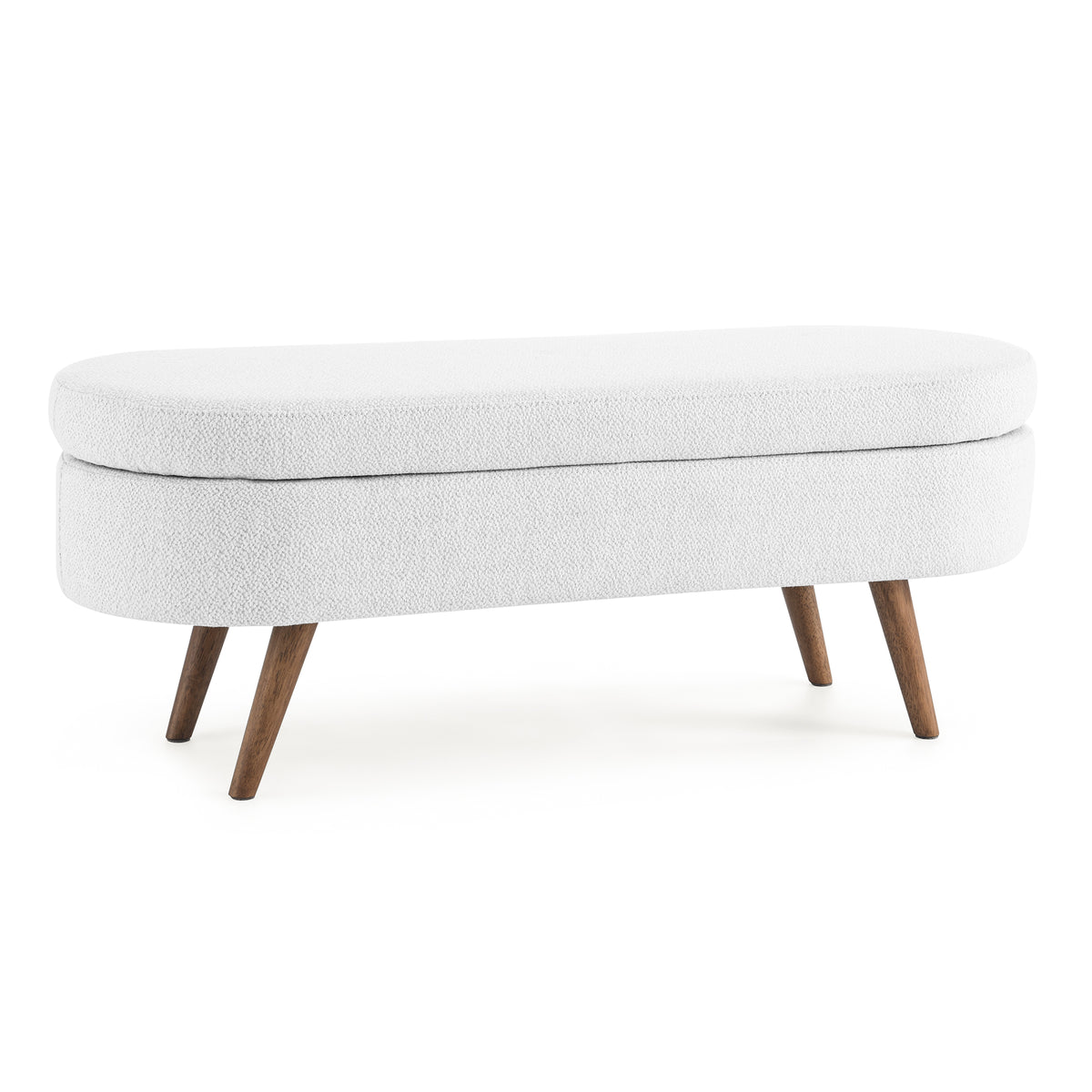 Oval Shaped Ottoman Linen Storage Bench with Wooden Legs- White