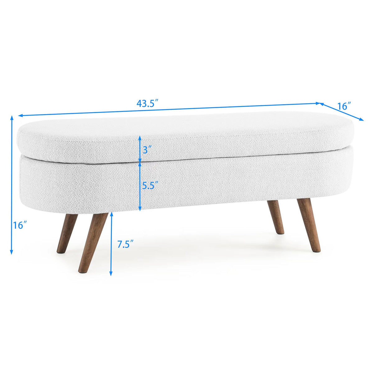 Oval Shaped Ottoman Linen Storage Bench with Wooden Legs- White
