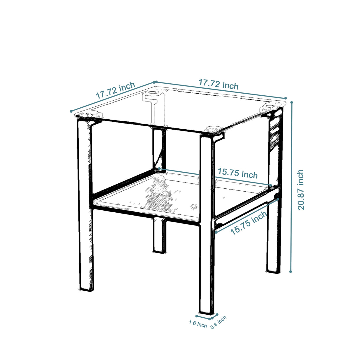 2pcs Two Layered Tempered Glass Small Bedroom Corner Home Tea Table- Transparent+Black