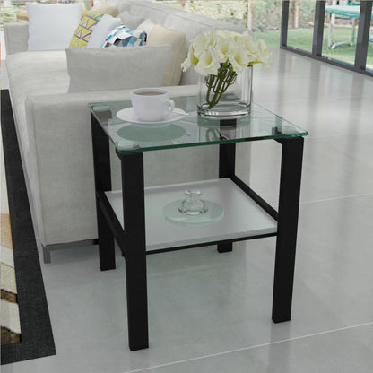 2pcs Two Layered Tempered Glass Small Bedroom Corner Home Tea Table- Transparent+Black