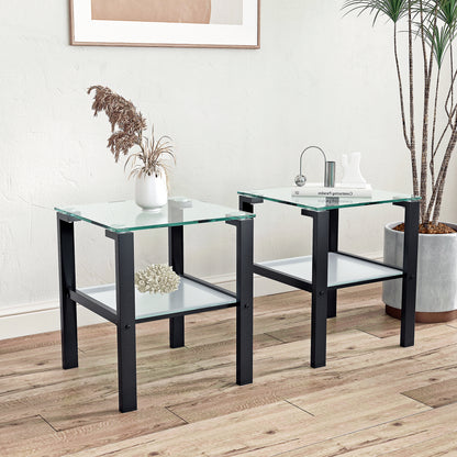 2pcs Two Layered Tempered Glass Small Bedroom Corner Home Tea Table- Transparent+Black