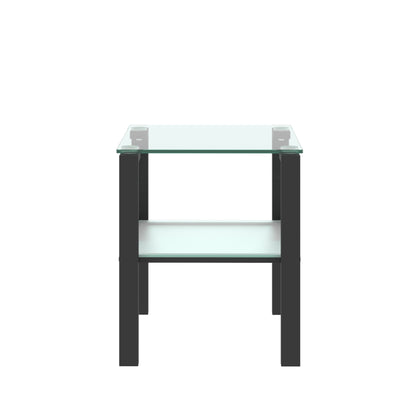 2pcs Two Layered Tempered Glass Small Bedroom Corner Home Tea Table- Transparent+Black