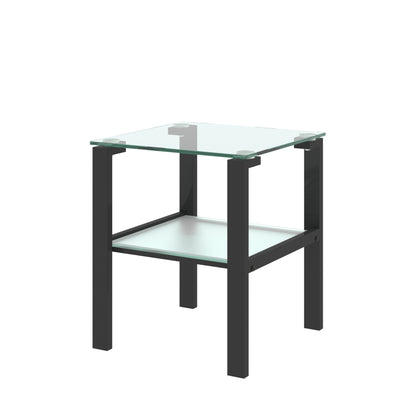 2pcs Two Layered Tempered Glass Small Bedroom Corner Home Tea Table- Transparent+Black