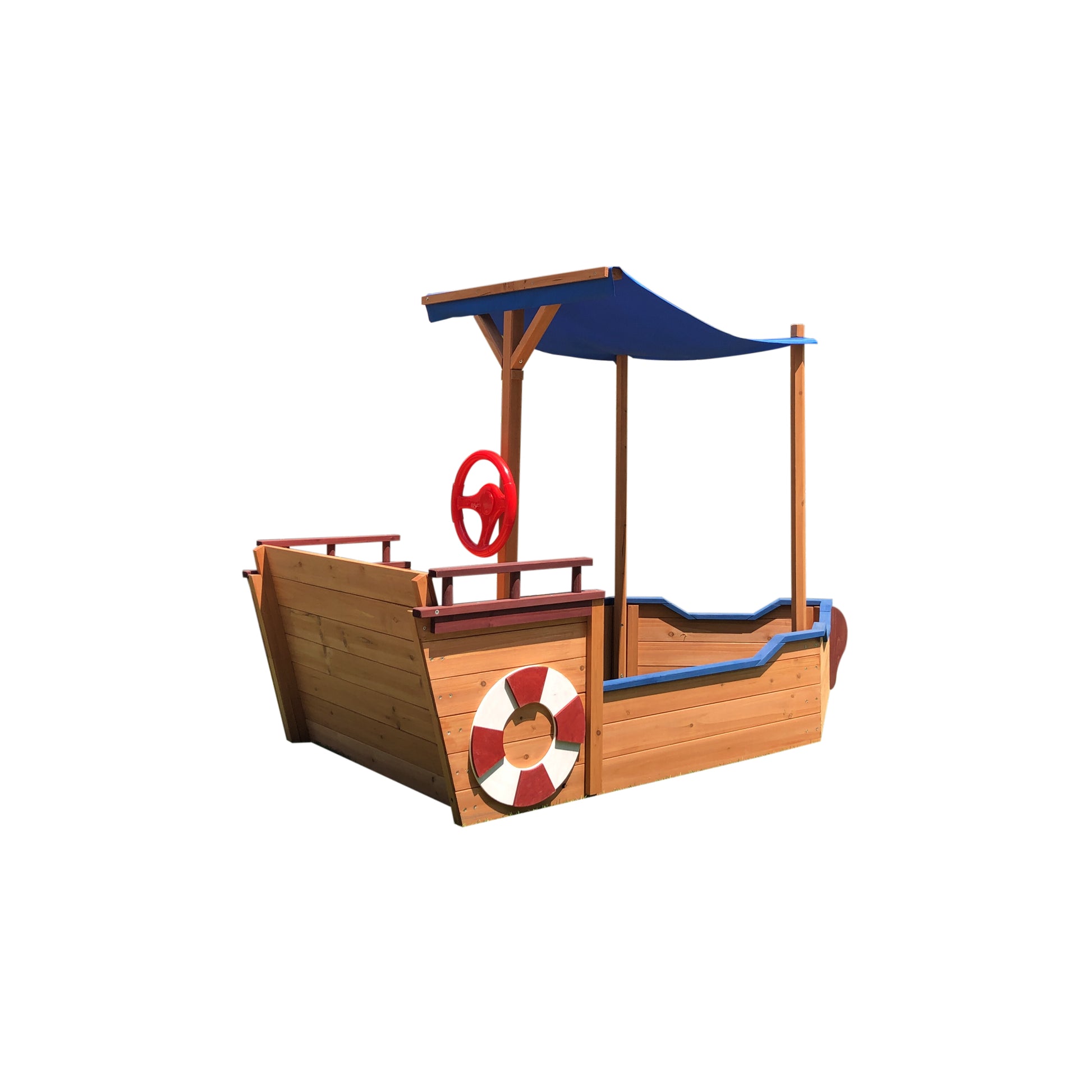 Wooden Sand Pit Sandbox Pirate Ship Sandboat Play Station with Canopy