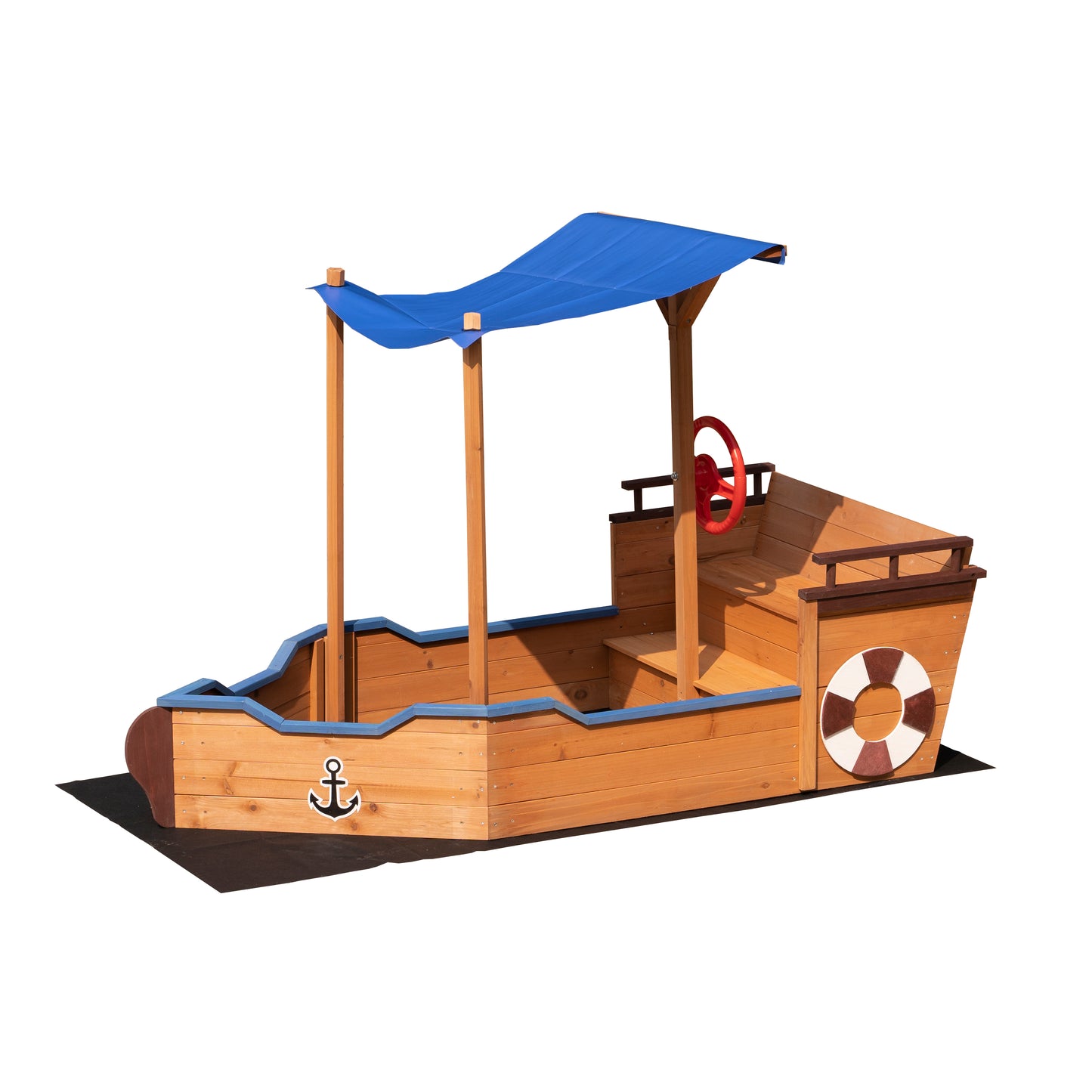 Wooden Sand Pit Sandbox Pirate Ship Sandboat Play Station with Canopy
