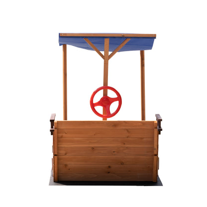 Wooden Sand Pit Sandbox Pirate Ship Sandboat Play Station with Canopy