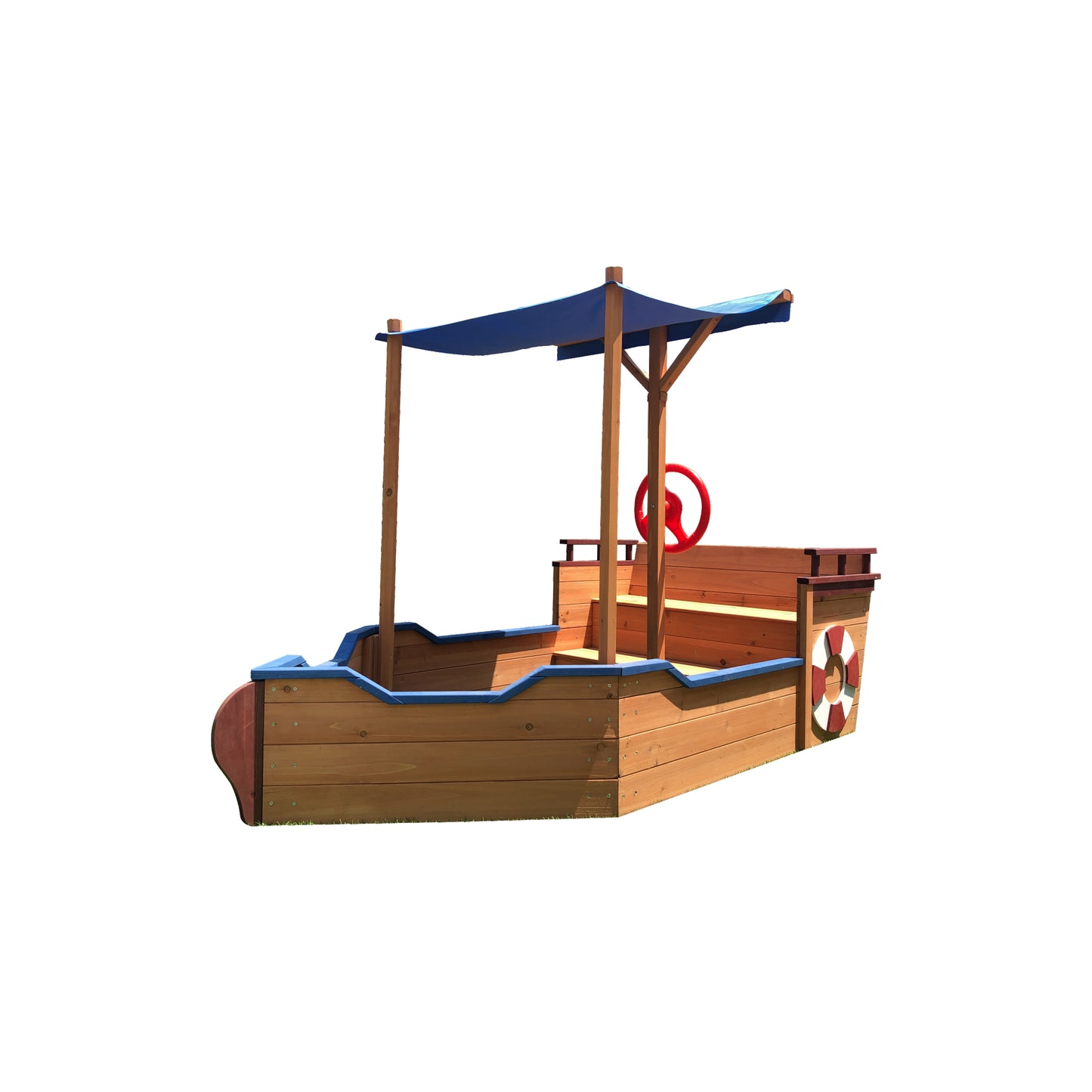 Wooden Sand Pit Sandbox Pirate Ship Sandboat Play Station with Canopy