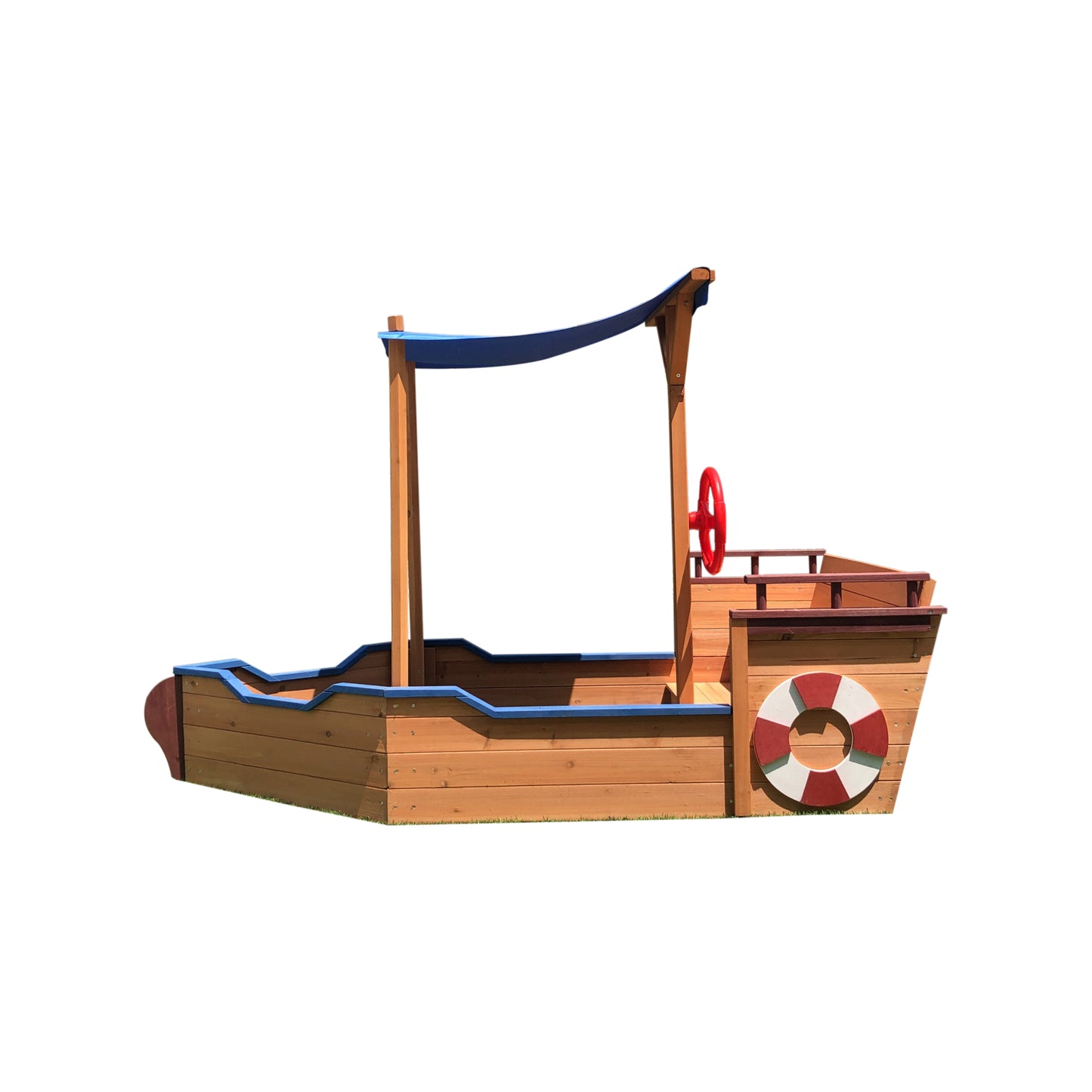 Wooden Sand Pit Sandbox Pirate Ship Sandboat Play Station with Canopy