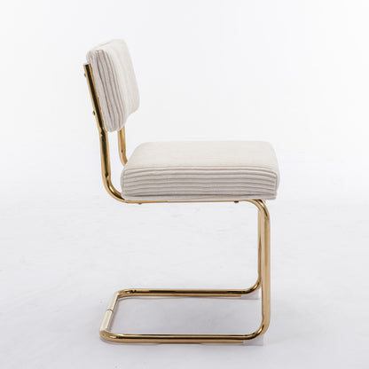 Set of 2 Modern Dining Chairs in Corduroy Fabric with Gold Metal Base- Beige