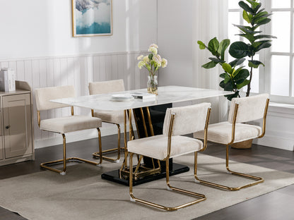 Set of 2 Modern Dining Chairs in Corduroy Fabric with Gold Metal Base- Beige