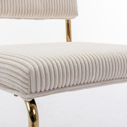Set of 2 Modern Dining Chairs in Corduroy Fabric with Gold Metal Base- Beige
