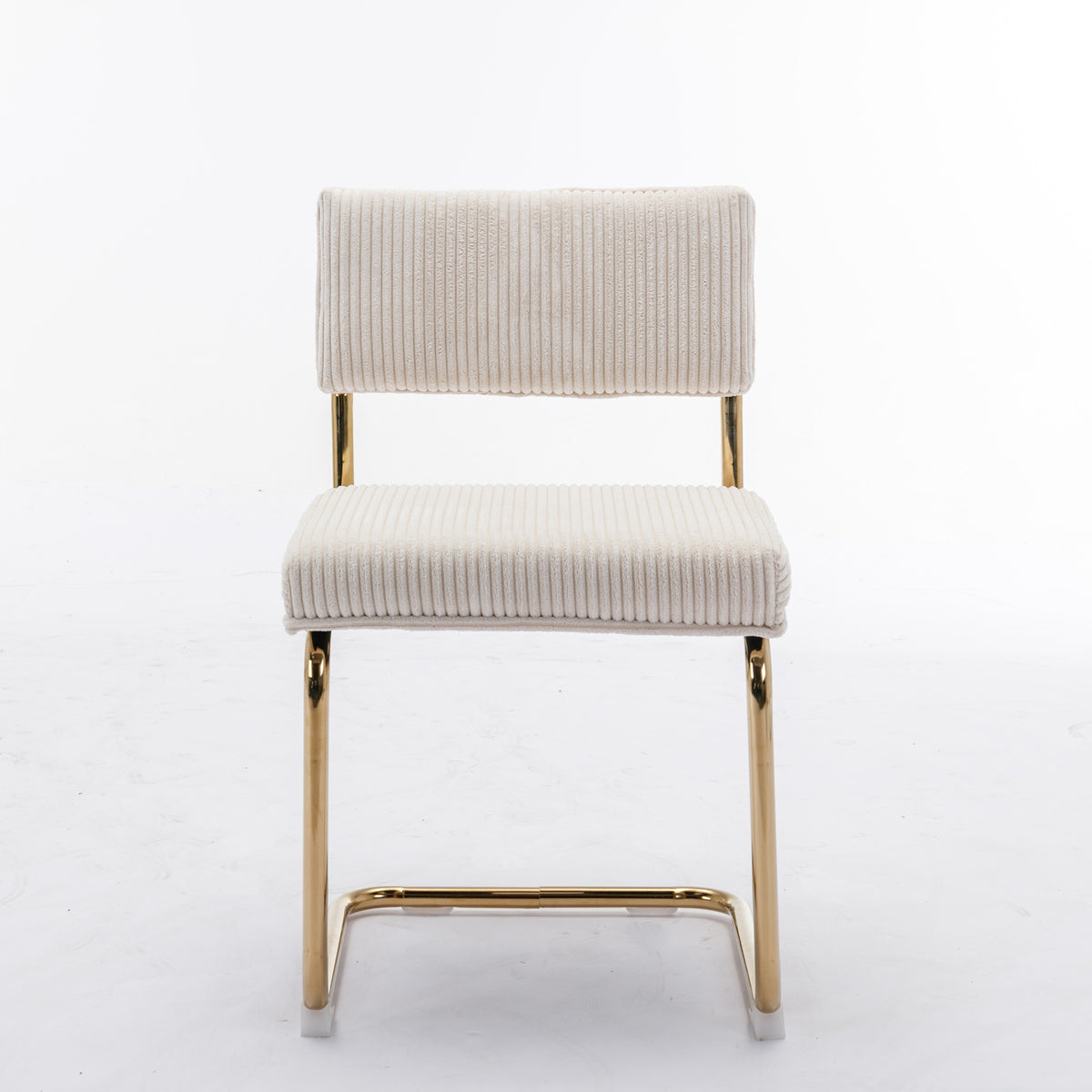 Set of 2 Modern Dining Chairs in Corduroy Fabric with Gold Metal Base- Beige