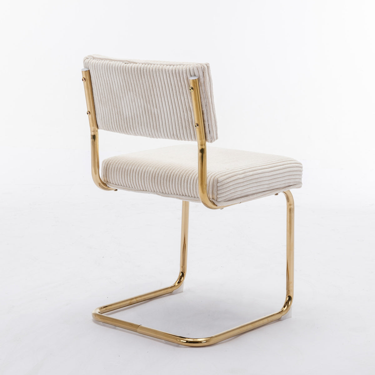 Set of 2 Modern Dining Chairs in Corduroy Fabric with Gold Metal Base- Beige