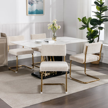Set of 2 Modern Dining Chairs in Corduroy Fabric with Gold Metal Base- Beige