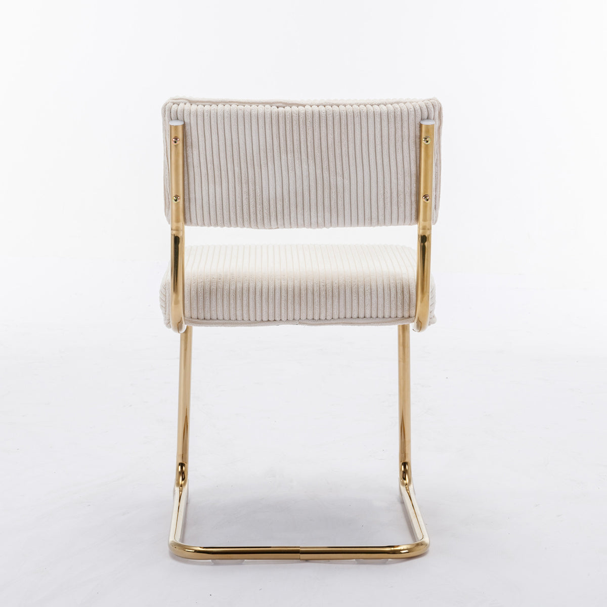 Set of 2 Modern Dining Chairs in Corduroy Fabric with Gold Metal Base- Beige