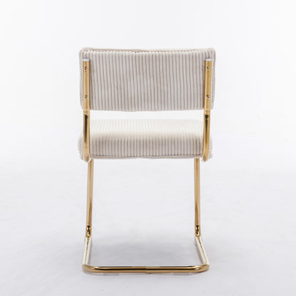 Set of 2 Modern Dining Chairs in Corduroy Fabric with Gold Metal Base- Beige
