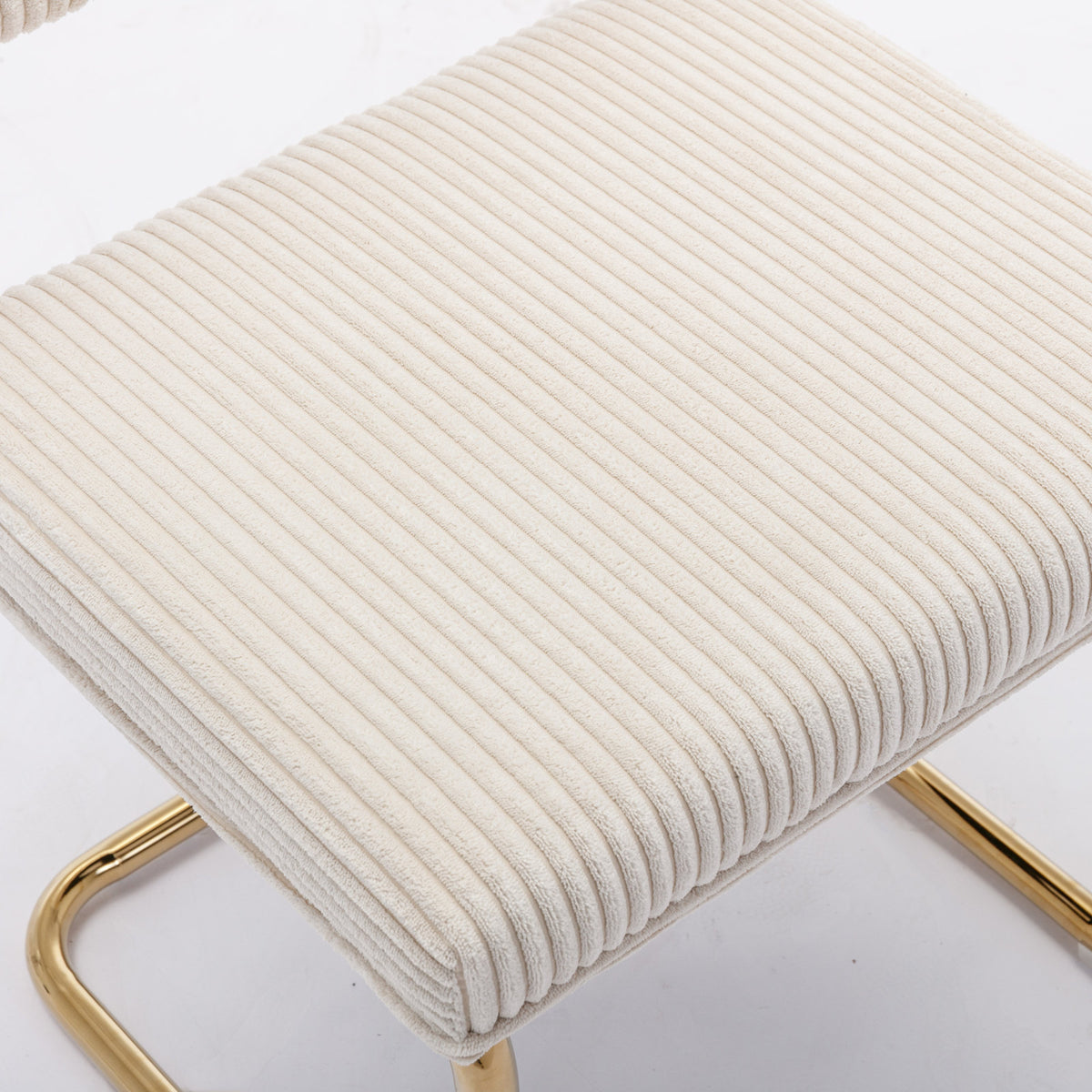 Set of 2 Modern Dining Chairs in Corduroy Fabric with Gold Metal Base- Beige